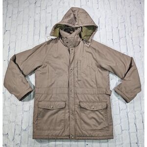 St John's Bay MENS L TALL Parka Jacket Brown Removable Hood VINTAGE Y2K Zip